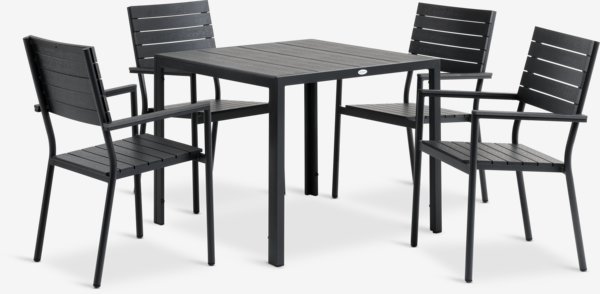 MADERUP D90 stůl + 4 PADHOLM židle černá