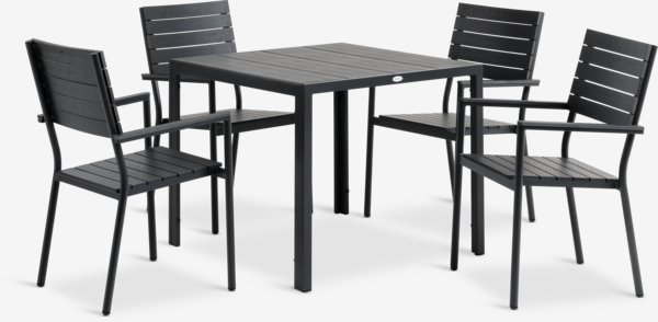 Mesa MADERUP L90 + 4 sillas PADHOLM negro