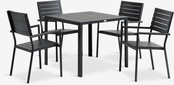 MADERUP L90 table + 4 PADHOLM chair black