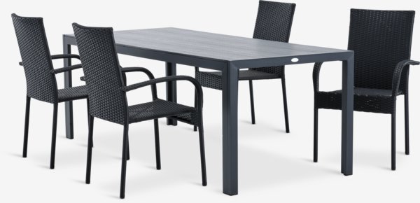 MADERUP L205 Tisch + 4 GUDHJEM Stuhl schwarz