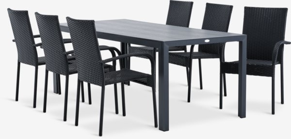 Mesa MADERUP L205 + 4 sillas GUDHJEM negro