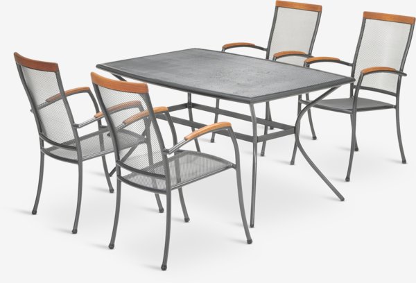 LARVIK D150 stôl + 4 LARVIK stohovateľná stolička sivá