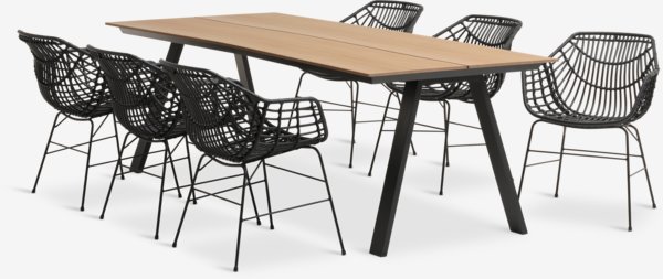 FAUSING L220 table naturel + 4 ILDERHUSE chaises noir