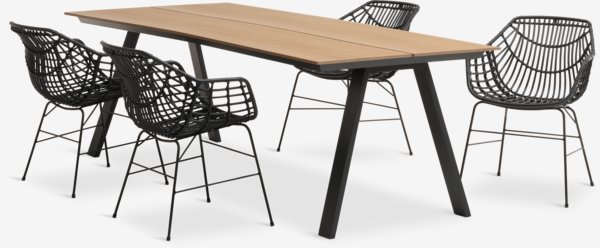 FAUSING L220 table naturel + 4 ILDERHUSE chaises noir