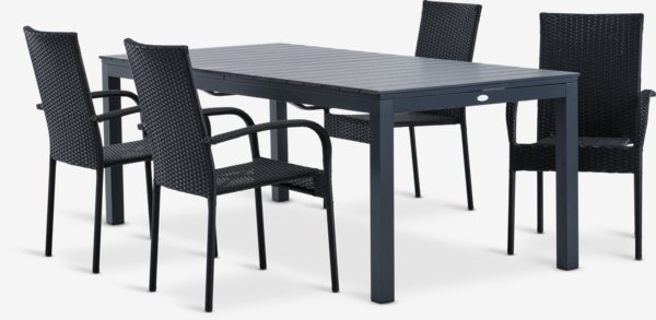 VATTRUP L206/321 tafel + 4 GUDHJEM stoel zwart