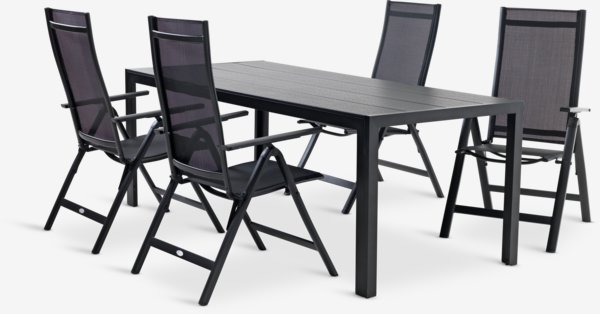 MADERUP D205 stôl + 4 LOMMA kreslo čierna