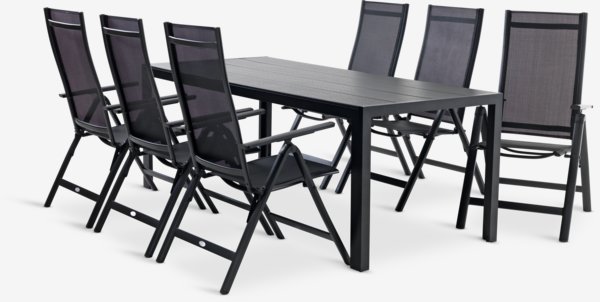 MADERUP L205 table noir + 4 LOMMA chaises inclinables noir