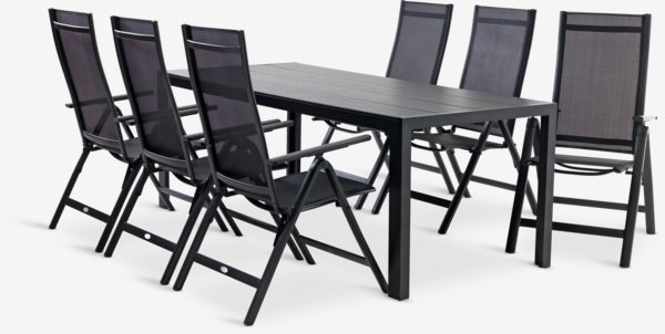 Mesa MADERUP L205 negro + 4 sillas LOMMA negro