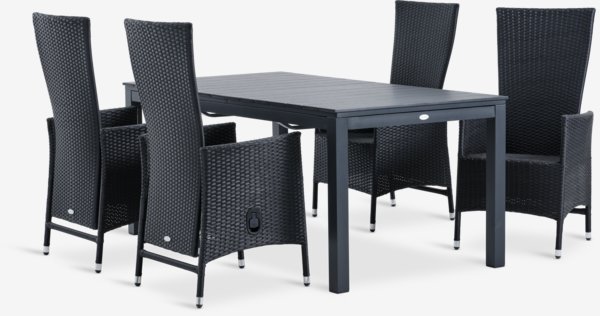 Mesa VATTRUP L172/276 + 4 sillas SKIVE negro