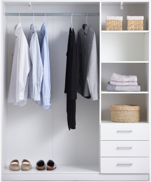 Wardrobe FANDRUP 145x176 3 doors 3 drawers white