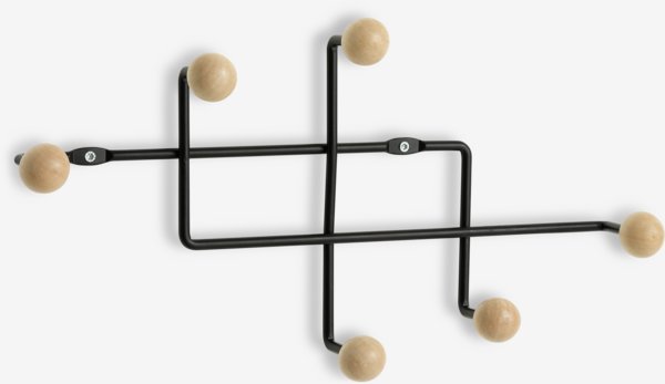 Coat rack GAMBY 6 hooks natural/black