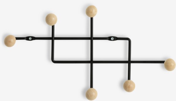 Coat rack GAMBY 6 hooks natural/black