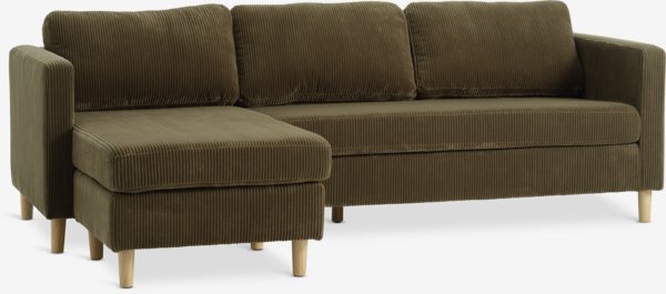 Sofa FALSLEV chaise longue corduroy olive green