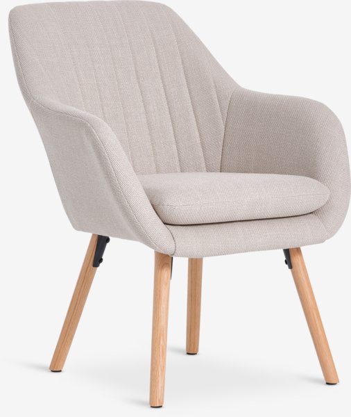 Armchair UDSBJERG beige fabric/oak