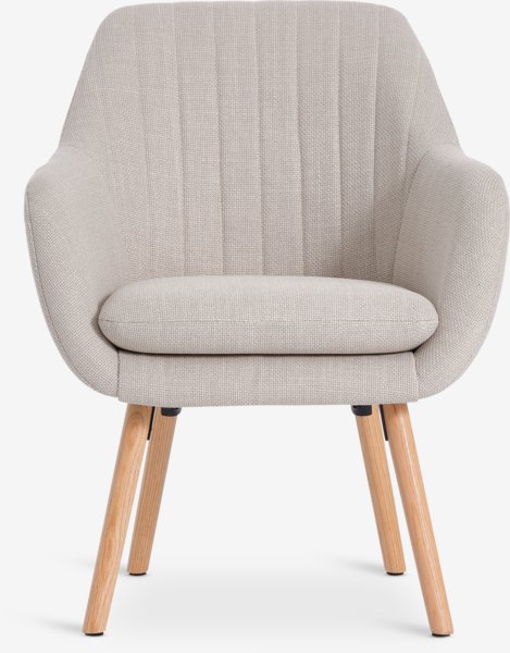 Armchair UDSBJERG beige fabric/oak