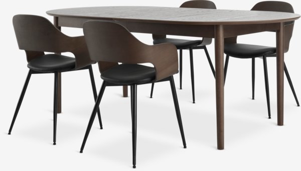 MARSTRAND L200/280 table d.oak + 4 HVIDOVRE dark oak