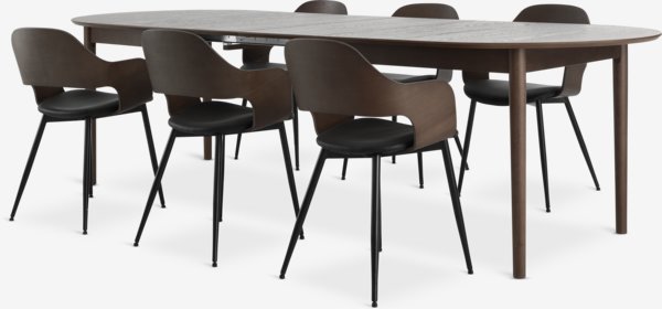 MARSTRAND L200/280 table d.oak + 4 HVIDOVRE dark oak