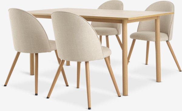 ALSTED L160 tafel eiken + 4 THORUP stoelen beige