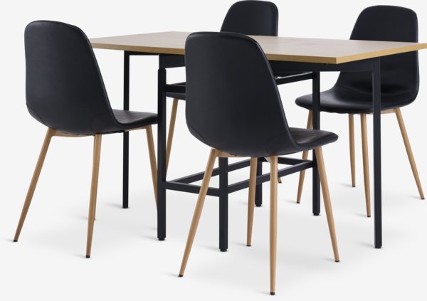 FOLDINGBRO L130 table oak + 4 JONSTRUP chairs black/oak