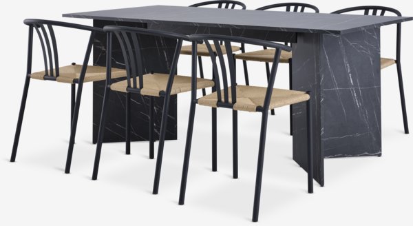 KRONDAL L180 tafel marmer + 4 JYDERUP zwart/naturel