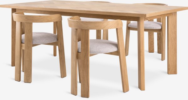 HARESKOV L200 table oak + 4 BOVRUP chairs oak/beige