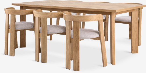 HARESKOV L200 table oak + 4 BOVRUP chairs oak/beige