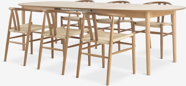 Mesa MARSTRAND L200/280 roble + 4 GUDERUP roble/natural