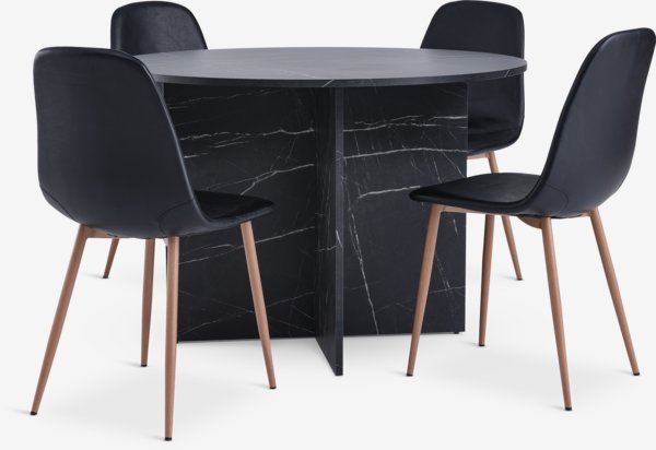 KRONDAL D110 table marble + 4 JONSTRUP chairs black/oak