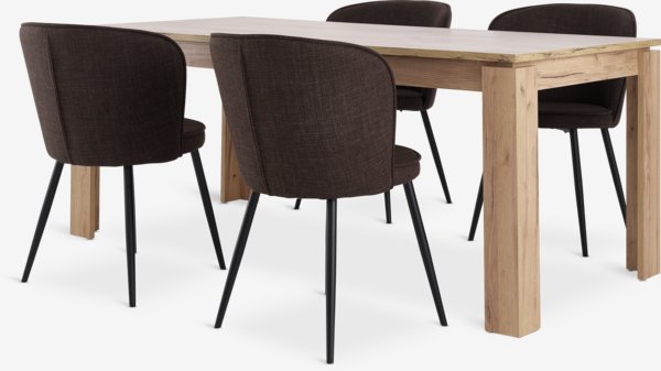 LINTRUP L190/280 table chêne + 4 RISSKOV chaises brun foncé