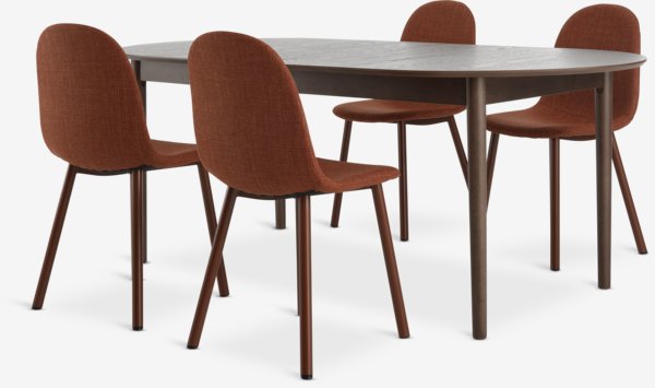 MARSTRAND L200/280 table d.oak + 4 EJSTRUP terracotta