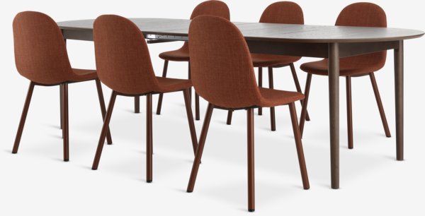 MARSTRAND L200/280 table d.oak + 4 EJSTRUP chairs terracotta