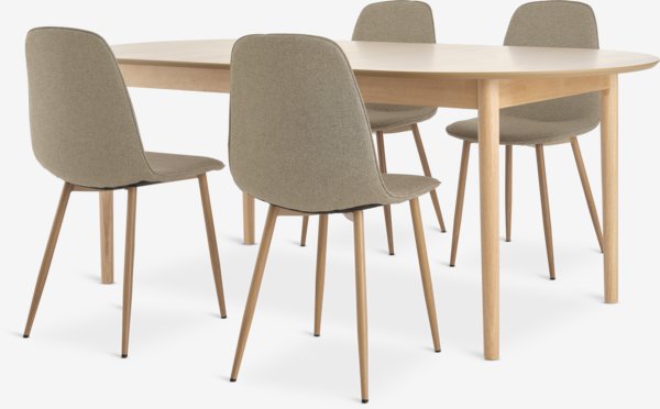 MARSTRAND L200/280 table oak + 4 BISTRUP chairs sand