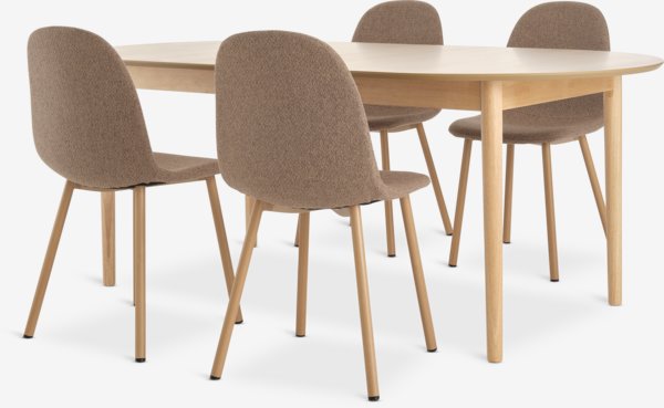 MARSTRAND L200/280 table chêne + 4 EJSTRUP chaises sable f.