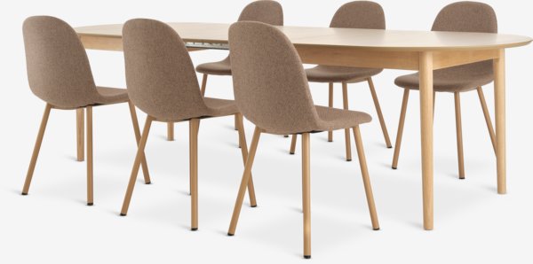 MARSTRAND L200/280 table chêne + 4 EJSTRUP chaises sable f.