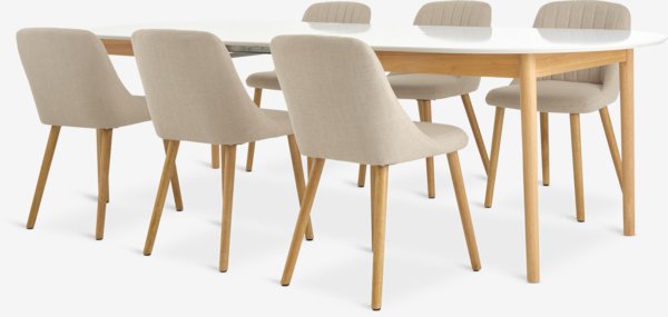 MARSTRAND L200/280 table blanc + 4 ADSLEV chaises ss accou.