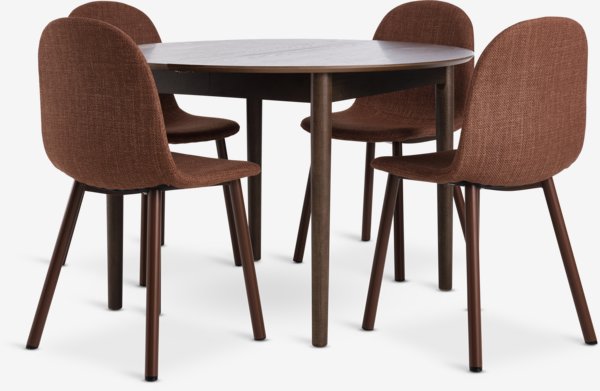 Table MARSTRAND Ø110 chêne + 4 chaises EJSTRUP terracotta