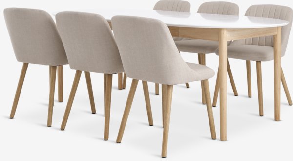 MARSTRAND D110 table white + 4 ADSLEV chairs beige