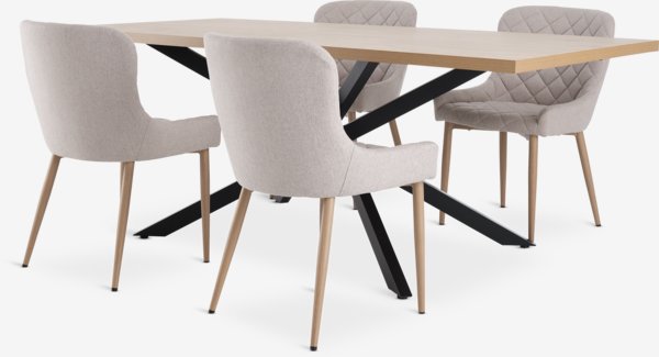 NORTOFT L200 table oak + 4 BELLINGE chairs sand/oak