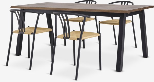 SKOVLUNDE L200 tafel donker eiken + 4 JYDERUP zwart/naturel