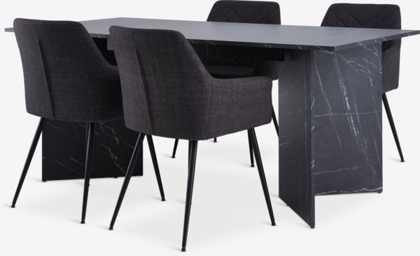 KRONDAL L180 table marble + 4 PURHUS chairs grey/black