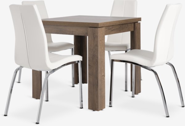 VEDDE L80/160 table wild oak + 4 HAVNDAL chairs white/chrome