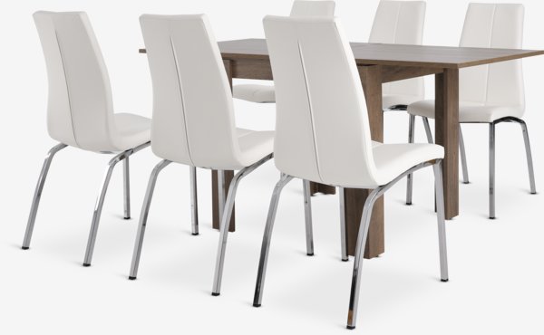 VEDDE L80/160 table wild oak + 4 HAVNDAL chairs white/chrome