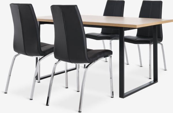 AABENRAA L160 table chêne + 4 HAVNDAL chaises noir