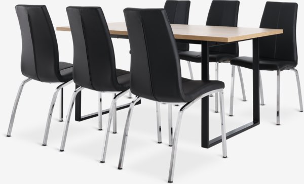 AABENRAA L160 table chêne + 4 HAVNDAL chaises noir