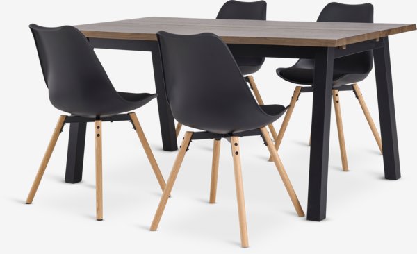 SKOVLUNDE L160 tafel donker eiken + 4 KASTRUP zwart/eiken