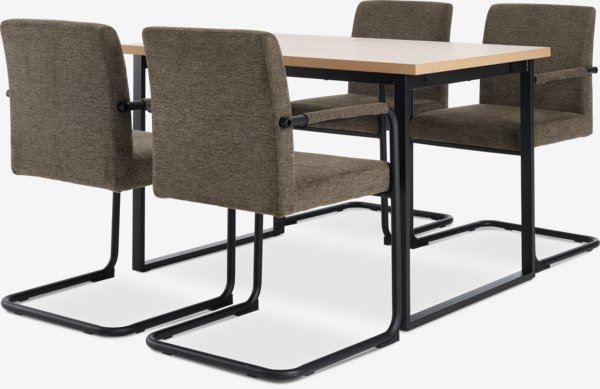 AABENRAA L120 tafel eiken + 4 ESPE stoelen olijf/zwart