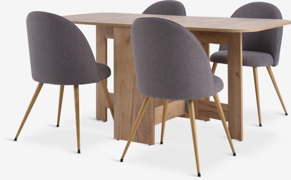 ALLING L100/163 table oak + 4 KOKKEDAL chairs grey/oak