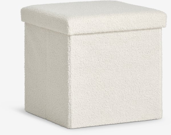 Pouf NYSTED 38x38 a/rangement tissu teddy blanc cassé