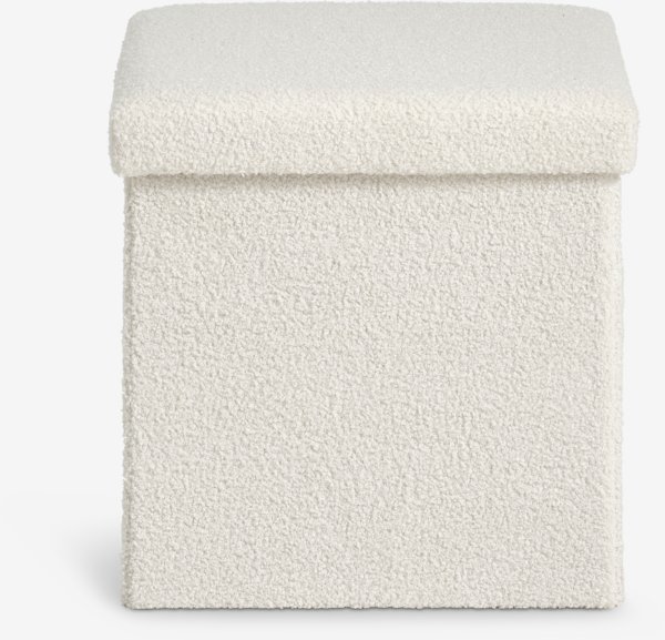 Pouf NYSTED 38x38 a/rangement tissu teddy blanc cassé