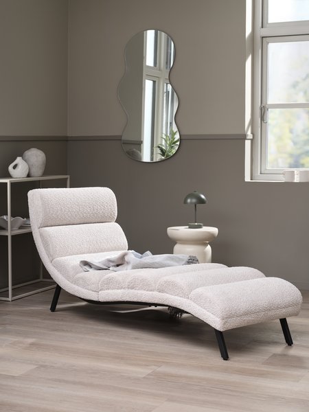 Poltrona con chaise longue LINDELSE tessuto teddy beige/nero